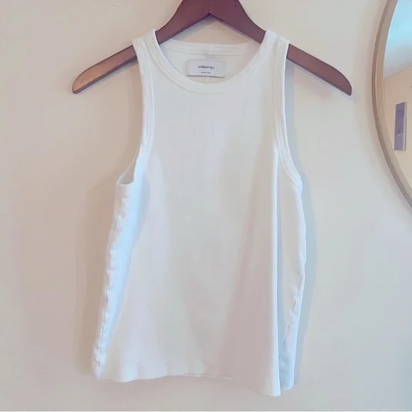 Women's White Ribbed Tank Top - Classic Crewneck - Picture 4 of 6